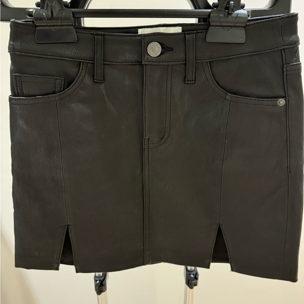 Current Elliott Black Leather Skirt Red Pocket